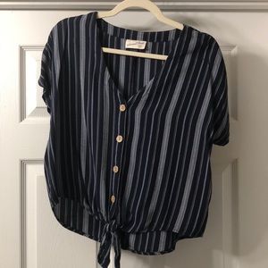 Navy blue striped tie top with buttons